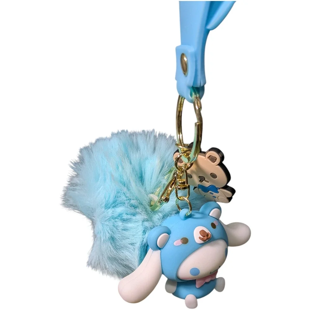 Hello Kitty And Friends - Cinnamoroll - Blue Fluffy PomPom Keychain - Brand New